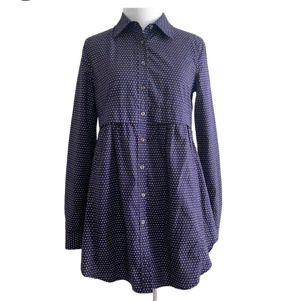 Maeve Anthropologie Aled Polka Dot Tunic Button Down Navy 100% Cotton (Purplish)